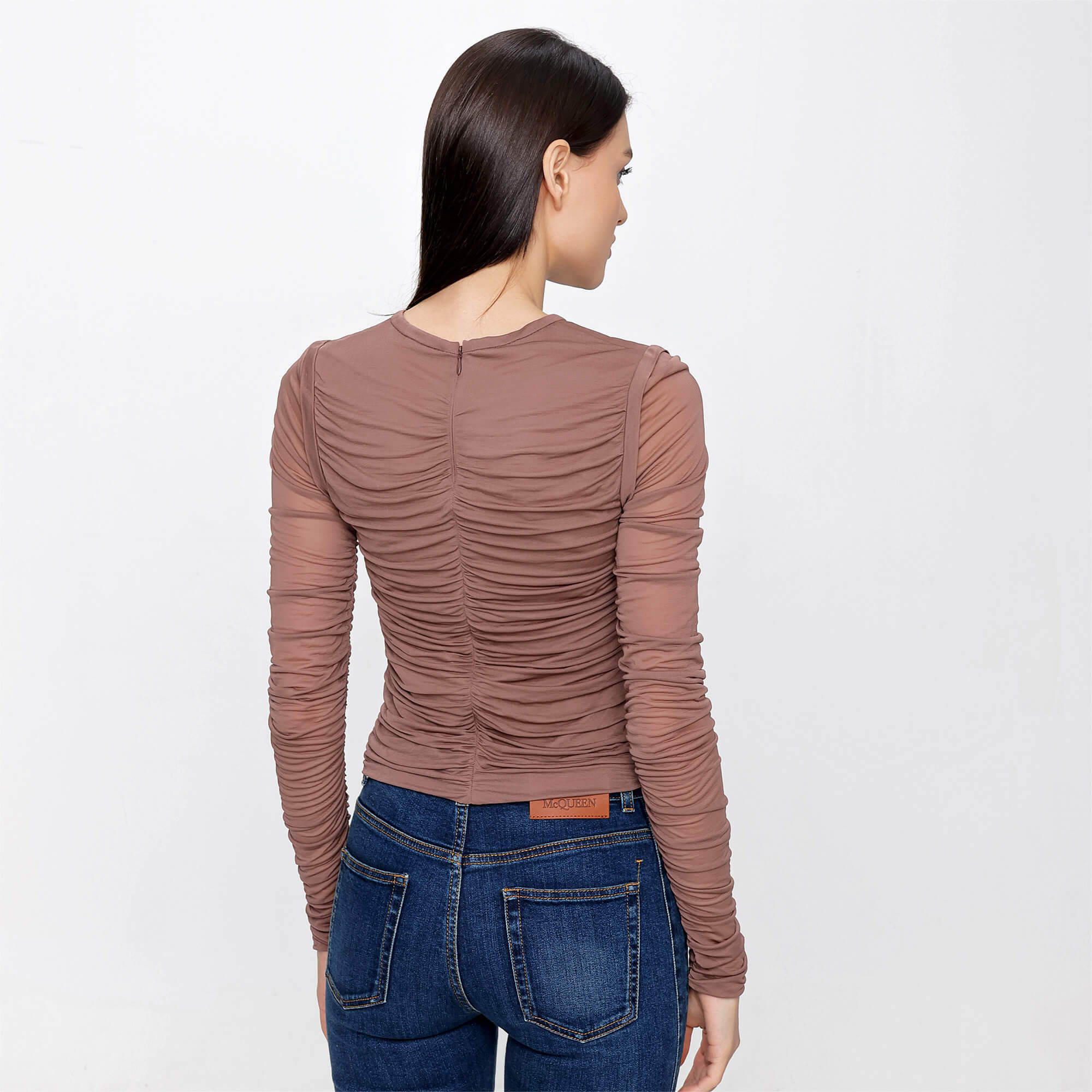 Dolce&Gabbana - Brown Viscose Ruched Long Sleeve Top